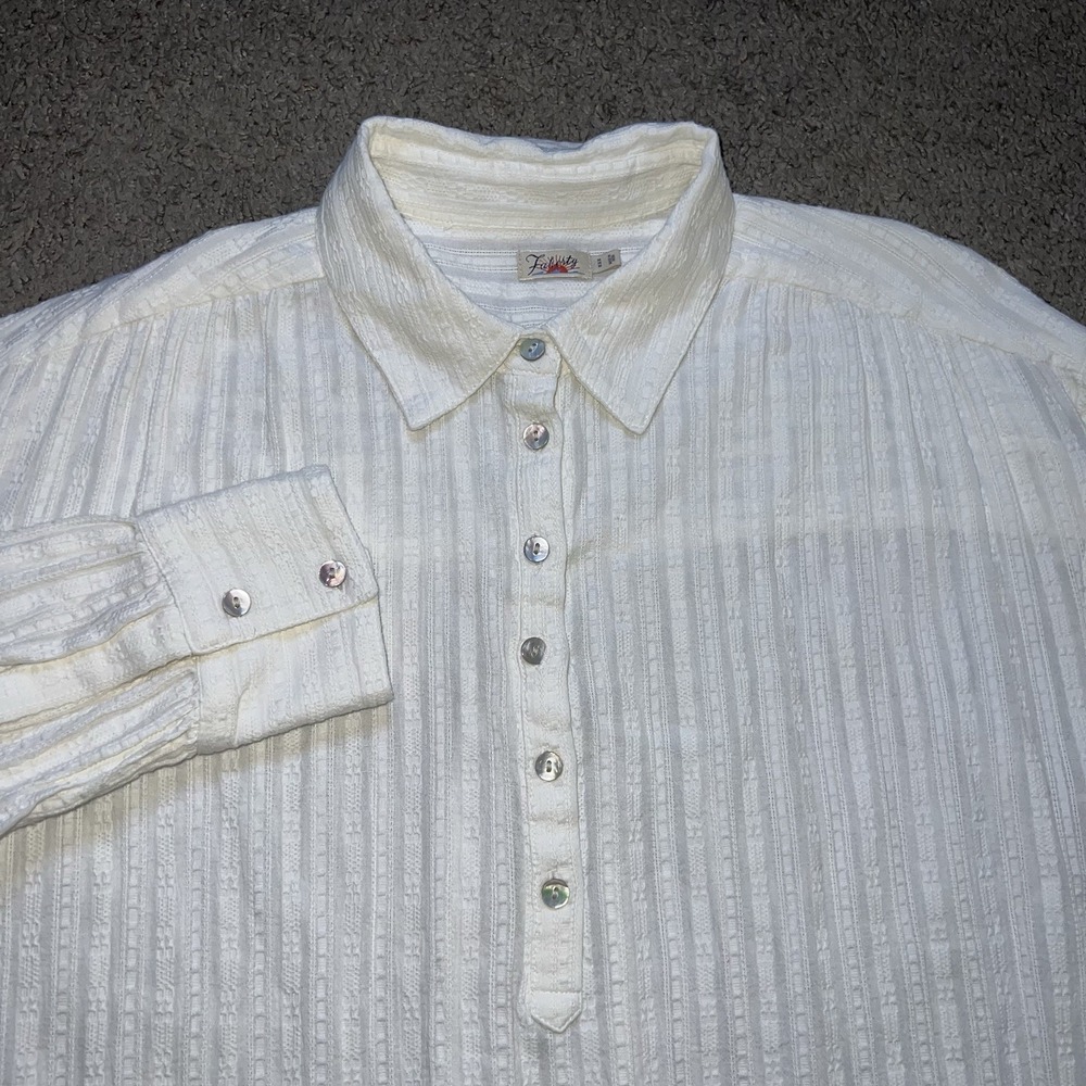 Women's Faherty White Peasant‎ Blouse Organic Cotton Size Medium